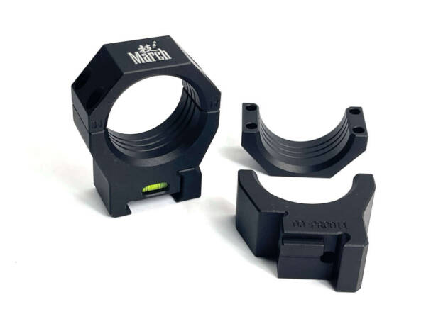 MARCH 34MM SCOPE RINGS BLK W/BBLE LEVEL