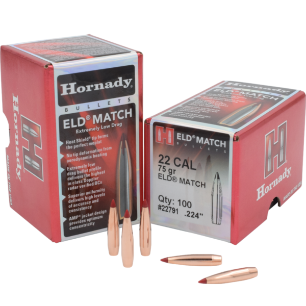 HORNADY 22CAL 75GR ELD MATCH BULLET 100C