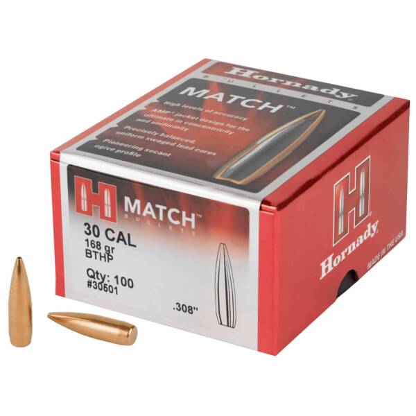 HORNADY 30CAL 168GR BTHP BULLET 100CT