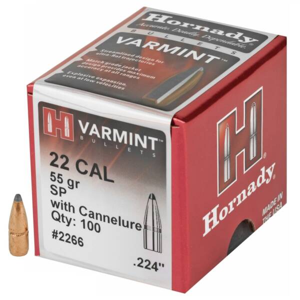 HORNADY 22CAL 55GR SP W/CANNELURE BULLET