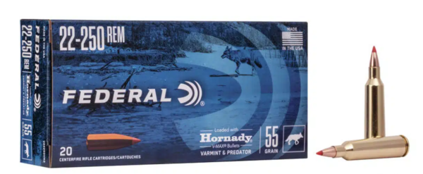 FEDERAL 22-250 REM 55GR HORNADY V-MAX