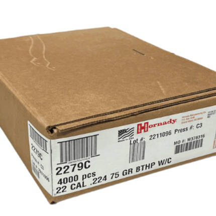 HORNADY 22CAL 75GR BTHP MATCH 4000CT 2279B