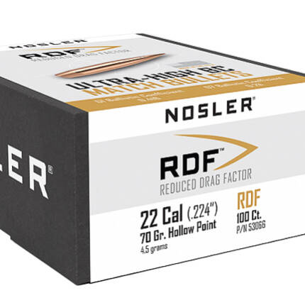 NOSLER 22CAL 70GR RDF HPBT BULLET 100CT