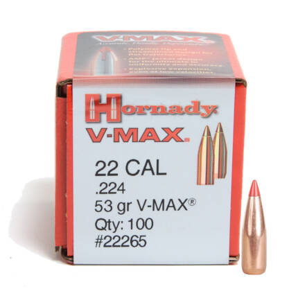 HORNADY 22CAL 53GR V-MAX BULLET 100CT