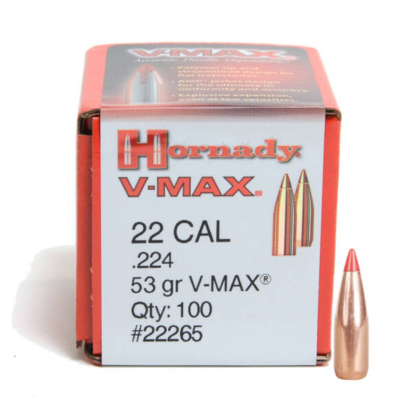 HORNADY 22CAL 53GR V-MAX BULLET 100CT